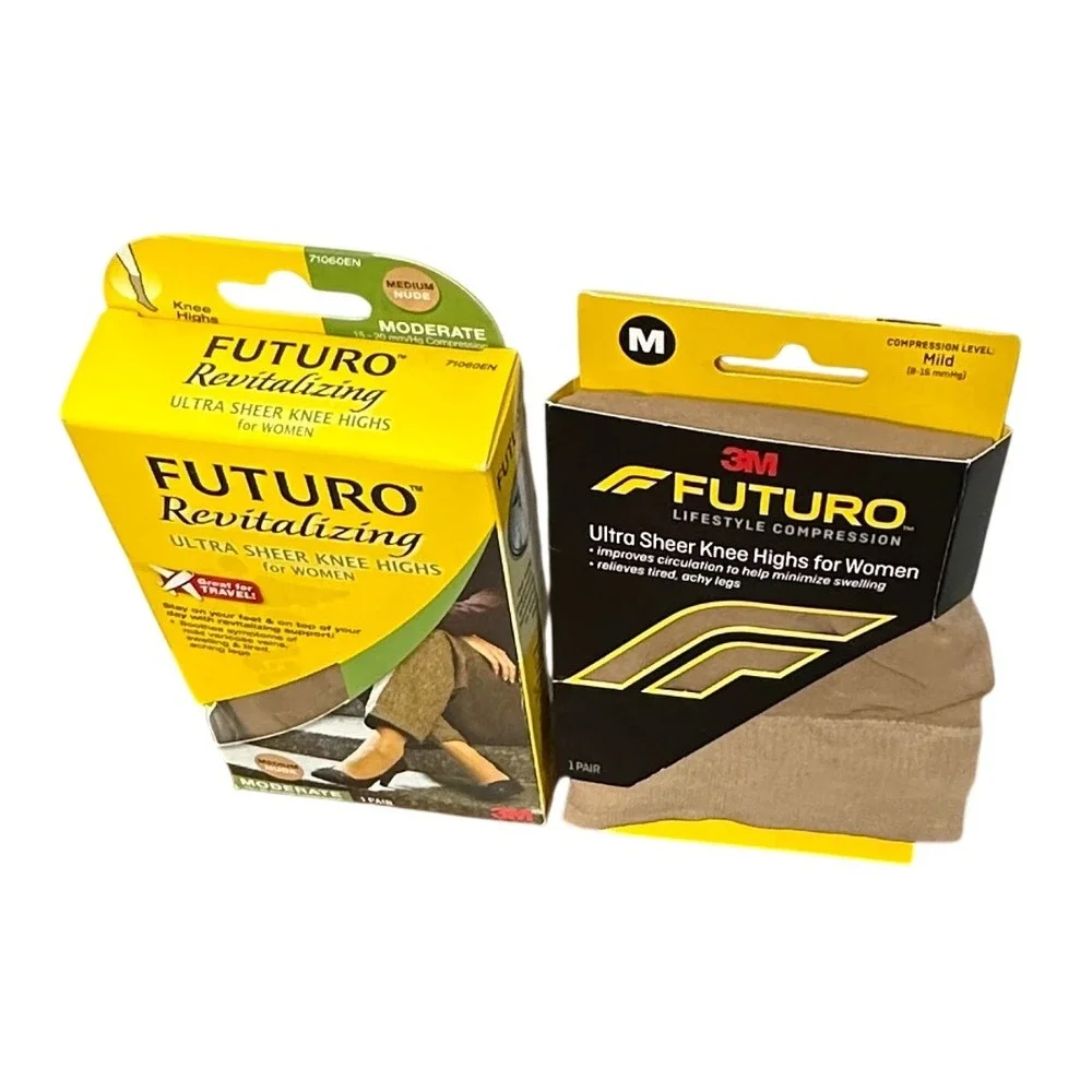 3M Futuro Compression Knee Highs Women Medium Nude‎ New 2pk Sheer Revitalizing